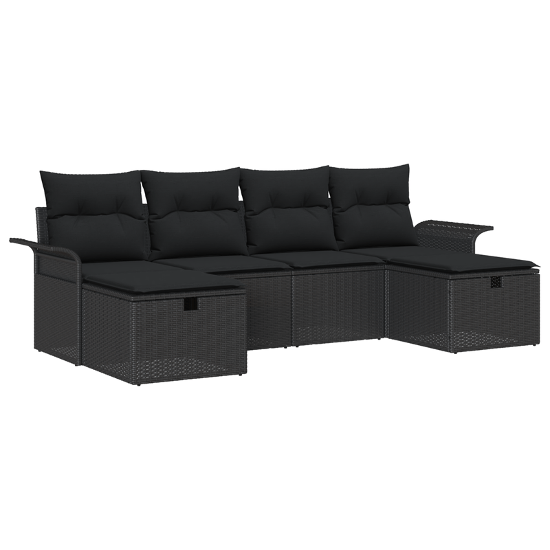 Casa si Gradina - Gradina si terasa - Mobilier exterior - Canapele si fotolii gradina - Set de canapea de gradina cu 6 piese si perne din ratan poli negru - Infinity.ro
