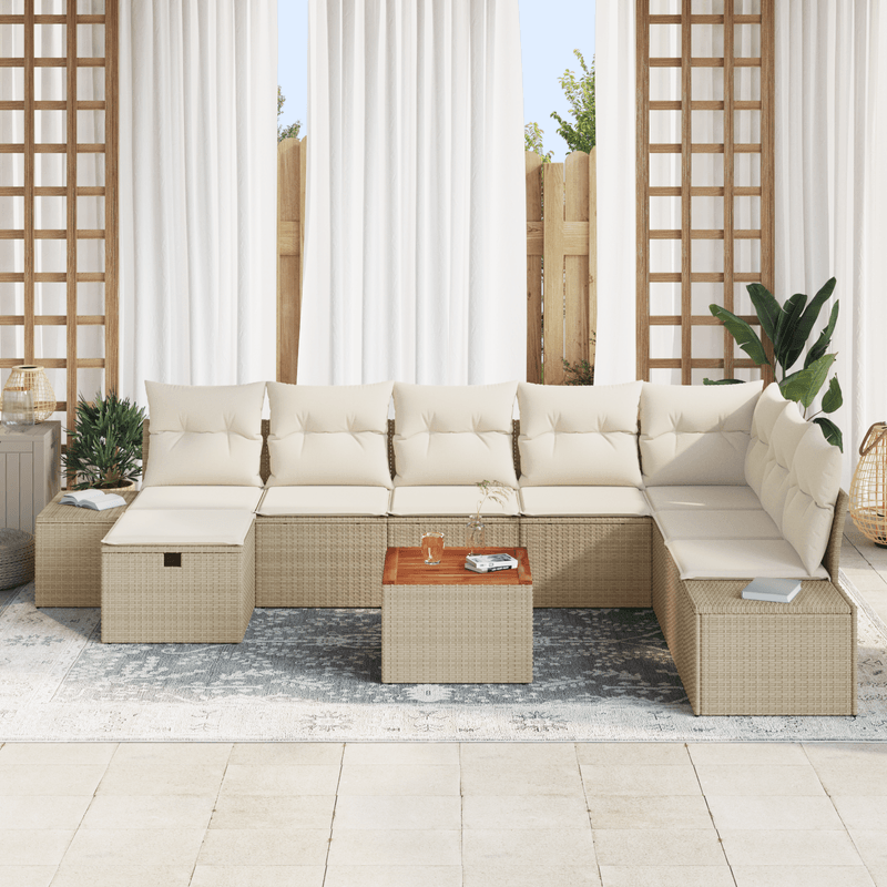 Casa si Gradina - Gradina si terasa - Mobilier exterior - Canapele si fotolii gradina - Set de Canapea pentru Gradina 9 Piese cu Perne Bej din RatanSintetic - Infinity.ro