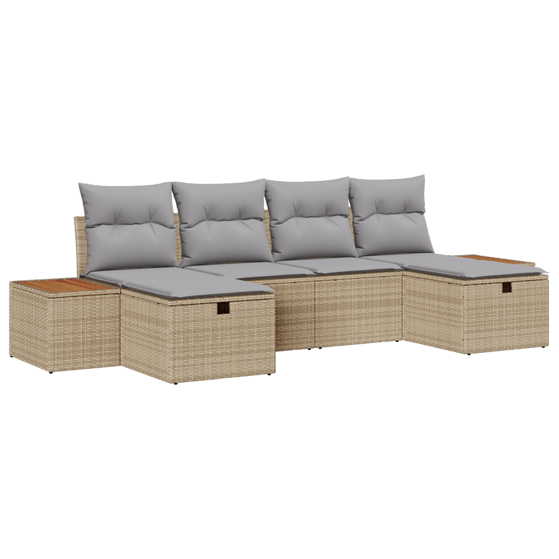 Casa si Gradina - Gradina si terasa - Mobilier exterior - Canapele si fotolii gradina - Set de canapea de gradina  cu 6 piese si perne bej din poliratan - Infinity.ro