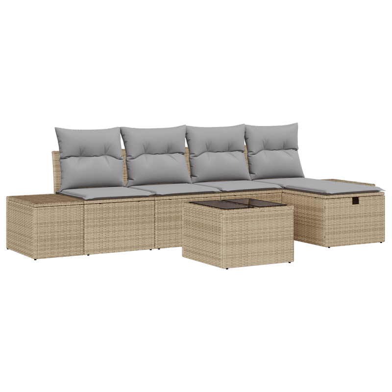 Casa si Gradina - Gradina si terasa - Mobilier exterior - Canapele si fotolii gradina - Set de Canapea Gradina 6 Piese cu Perne Bej din Ratan Poli - Infinity.ro