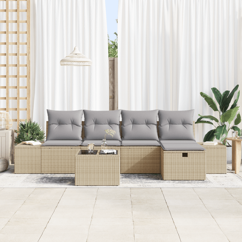 Casa si Gradina - Gradina si terasa - Mobilier exterior - Canapele si fotolii gradina - Set de Canapea Gradina 6 Piese cu Perne Bej din Ratan Poli - Infinity.ro