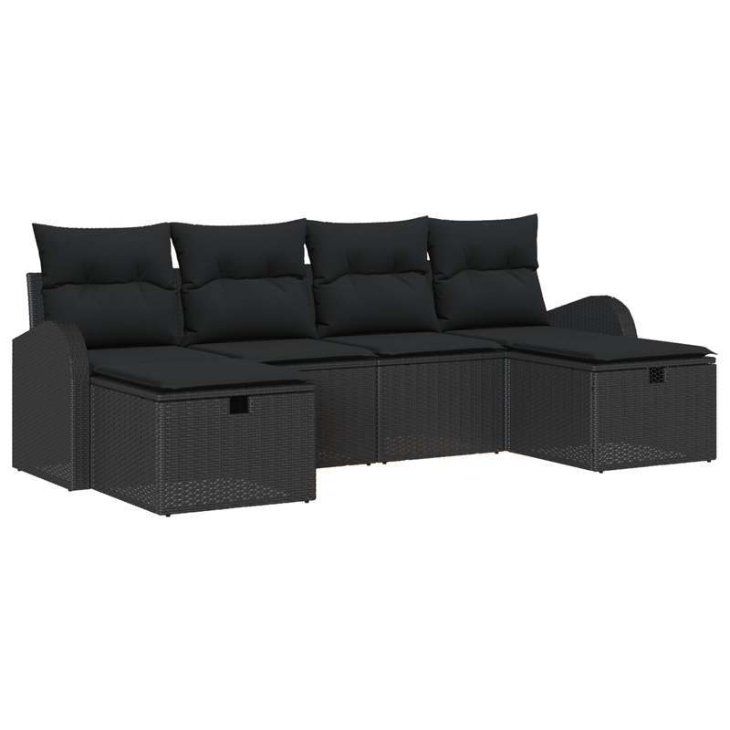 Casa si Gradina - Gradina si terasa - Mobilier exterior - Canapele si fotolii gradina - Set Canapea de Gradina cu 6 piese cu Pernute Negru Ratan Polimerizat - Infinity.ro