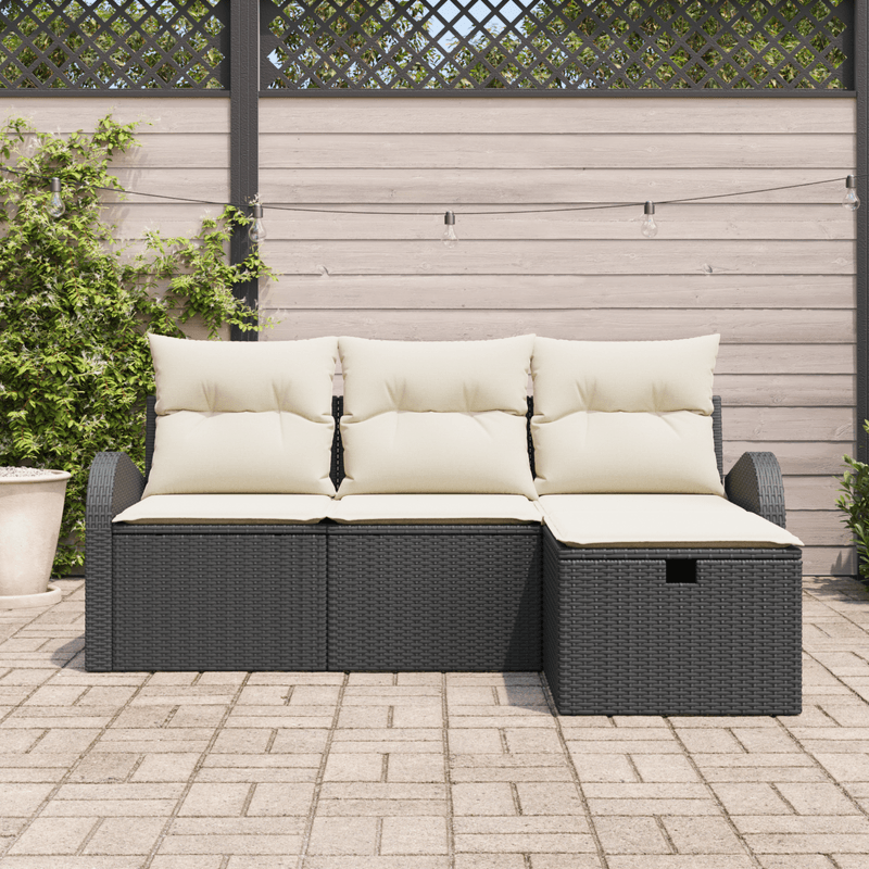 Casa si Gradina - Gradina si terasa - Mobilier exterior - Canapele si fotolii gradina - Set canapea 4 piese gradina cu perna Negru Poliratan - Infinity.ro