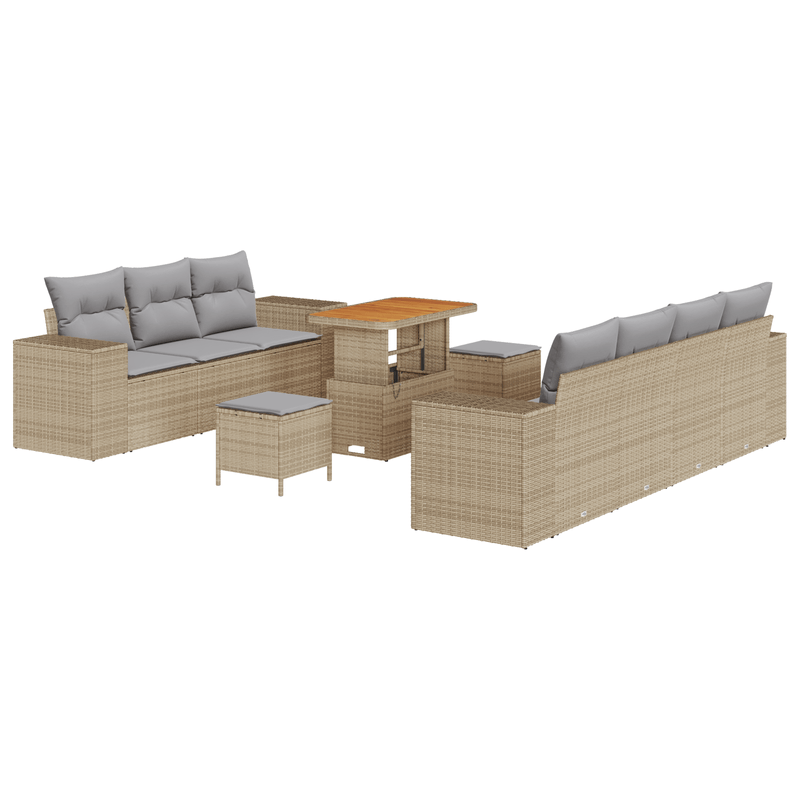 Casa si Gradina - Gradina si terasa - Mobilier exterior - Canapele si fotolii gradina - 10 Piese Canapea Gradina cu Perne Bej Poliratan - Infinity.ro