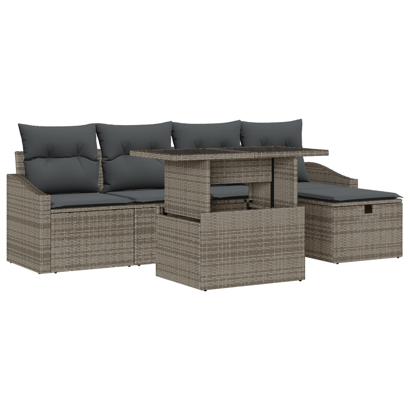 Casa si Gradina - Gradina si terasa - Mobilier exterior - Canapele si fotolii gradina - Set Canapea Gradina cu 6 Piese si Perne Gri din Ratan PE - Infinity.ro