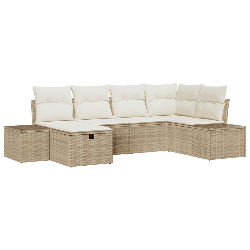 Casa si Gradina - Gradina si terasa - Mobilier exterior - Canapele si fotolii gradina - Set Canapea Gradina de 6 Piese cu Perne Bej din Poliratan - Infinity.ro