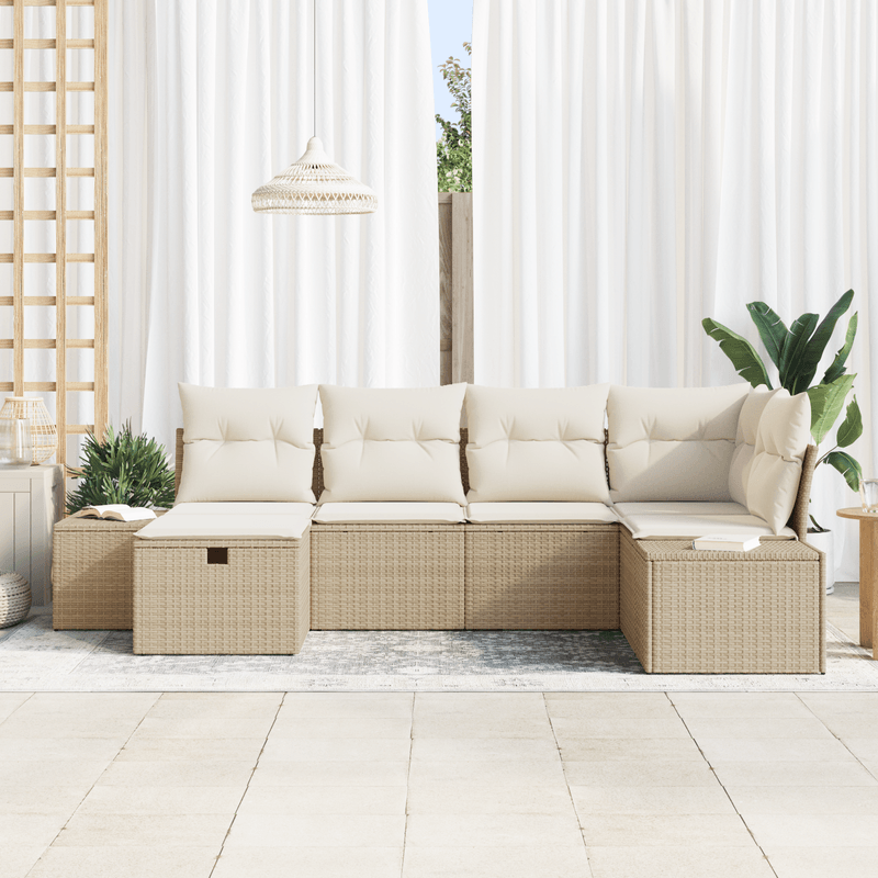 Casa si Gradina - Gradina si terasa - Mobilier exterior - Canapele si fotolii gradina - Set Canapea Gradina de 6 Piese cu Perne Bej din Poliratan - Infinity.ro