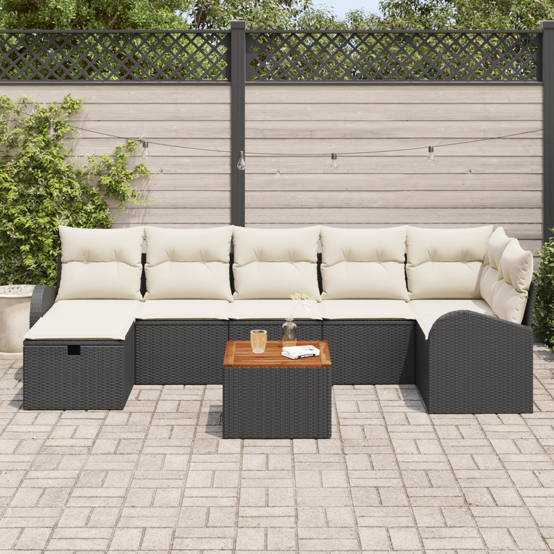 Casa si Gradina - Gradina si terasa - Mobilier exterior - Canapele si fotolii gradina - Set canapea de gradina 8 piese cu perne Negru Ratan sintetic - Infinity.ro