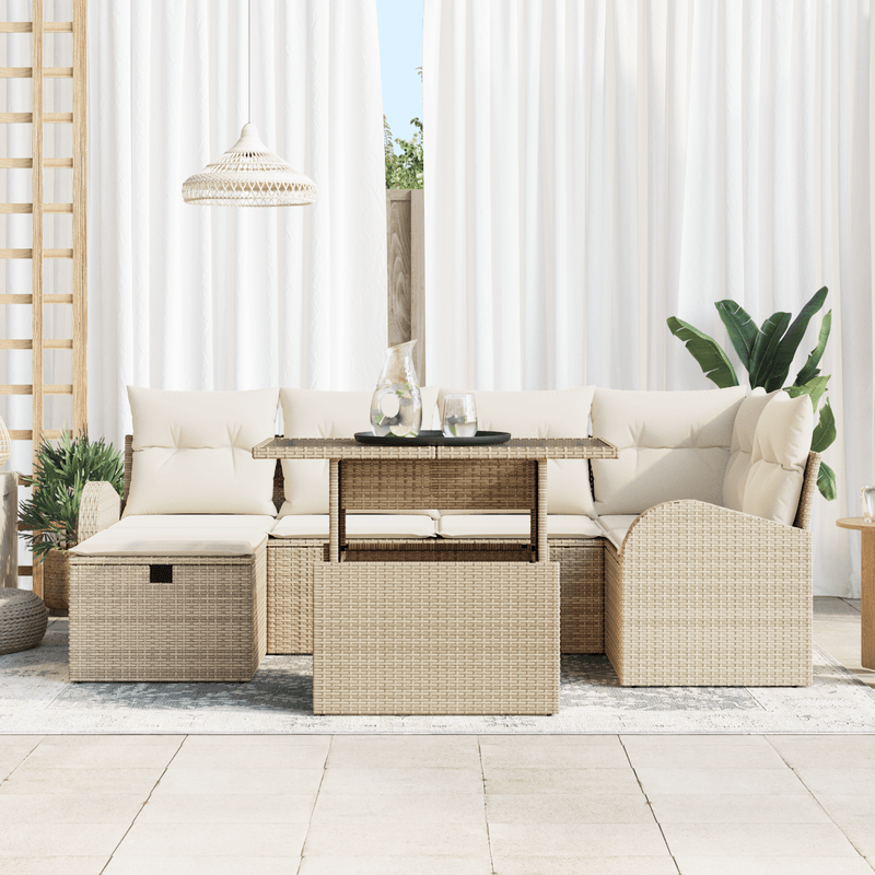 Casa si Gradina - Gradina si terasa - Mobilier exterior - Canapele si fotolii gradina - Set Canapea Gradina  7 Piese cu Perne Bej Ratan Polimeric - Infinity.ro