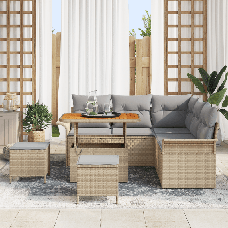 Casa si Gradina - Gradina si terasa - Mobilier exterior - Canapele si fotolii gradina - Set canapea gradina  8 piese cu perne Bej Poli Ratan Acacia - Infinity.ro