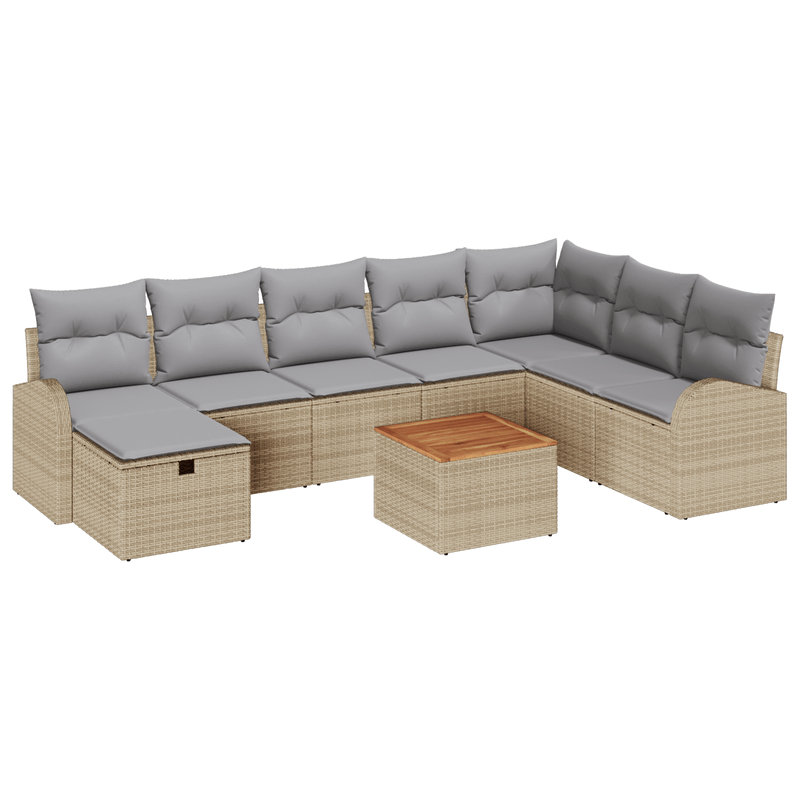 Casa si Gradina - Gradina si terasa - Mobilier exterior - Canapele si fotolii gradina - Set de Canapele Gradina de 9 Piese cu Perne Bej Poli Ratan - Infinity.ro