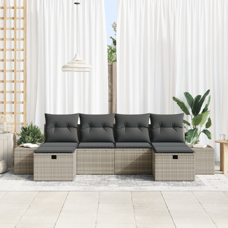 Casa si Gradina - Gradina si terasa - Mobilier exterior - Canapele si fotolii gradina - Set Canapea Gradina cu Perna Gri Deschis din Rattan Poli - Infinity.ro