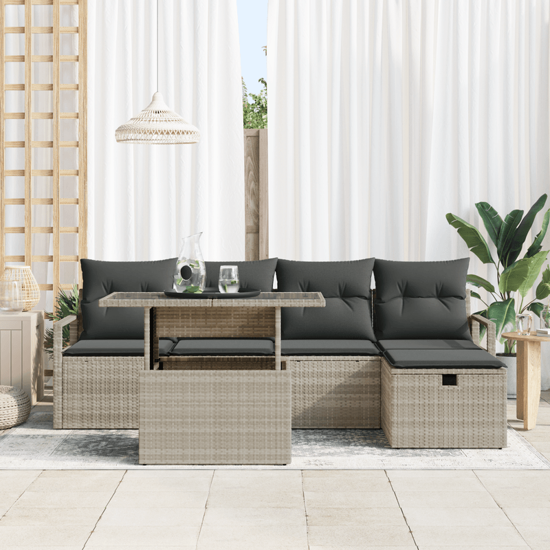 Casa si Gradina - Gradina si terasa - Mobilier exterior - Canapele si fotolii gradina - Set canapele gradina 6 piese cu perne gri deschis din ratan poliester - Infinity.ro
