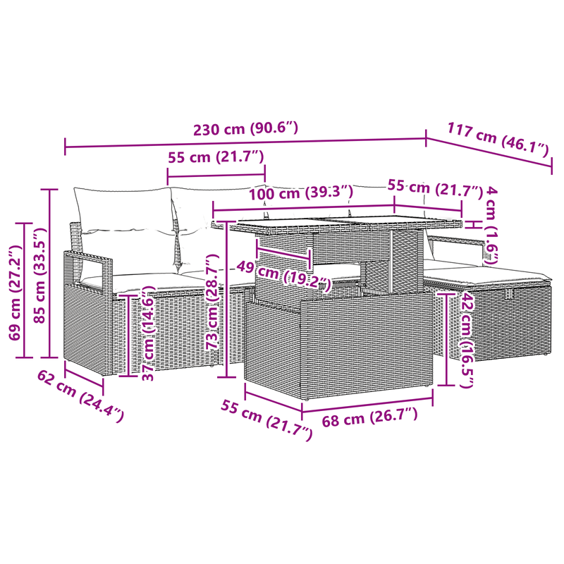 Casa si Gradina - Gradina si terasa - Mobilier exterior - Canapele si fotolii gradina - Set canapele gradina 6 piese cu perne gri deschis din ratan poliester - Infinity.ro