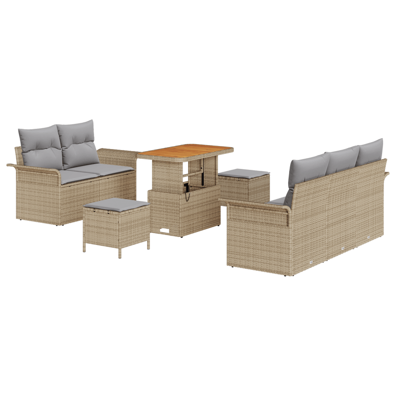 Casa si Gradina - Gradina si terasa - Mobilier exterior - Canapele si fotolii gradina - Set de Canapea de Gradina de 8 Piese cu Perne Bej Poli Ratan Acacia - Infinity.ro