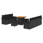 Casa si Gradina - Gradina si terasa - Mobilier exterior - Canapele si fotolii gradina - Set de Canapea pentru Gradina  cu 10 Piese cu Pernute Negru Poliratan Acacia - Infinity.ro