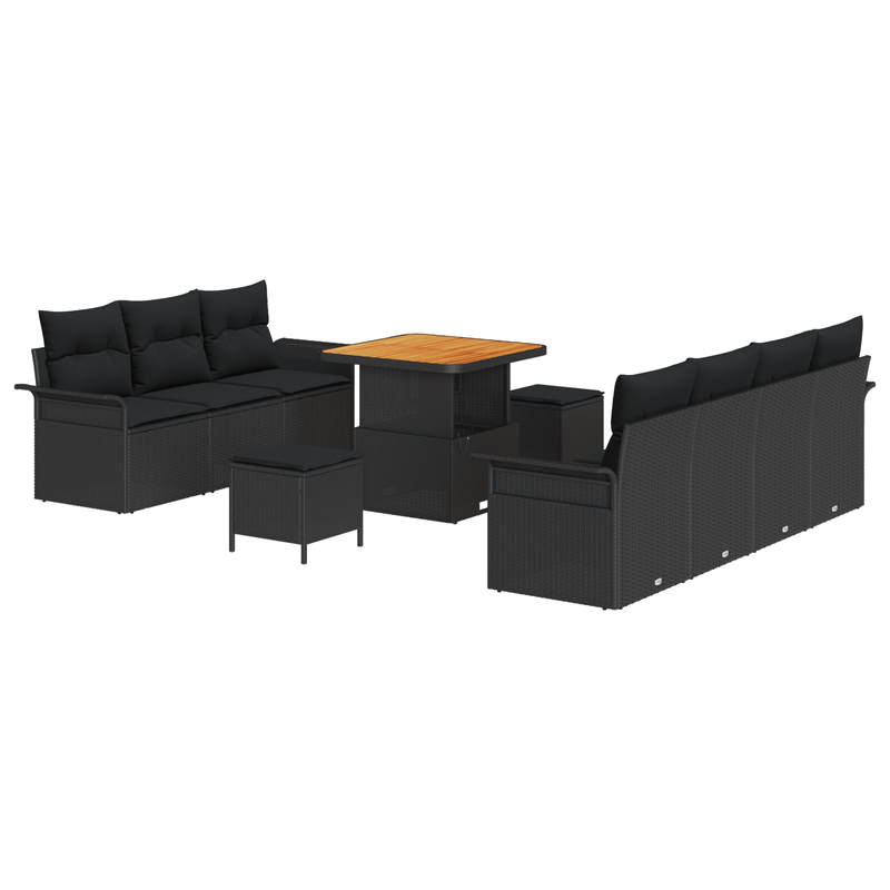 Casa si Gradina - Gradina si terasa - Mobilier exterior - Canapele si fotolii gradina - Set de Canapea pentru Gradina  cu 10 Piese cu Pernute Negru Poliratan Acacia - Infinity.ro