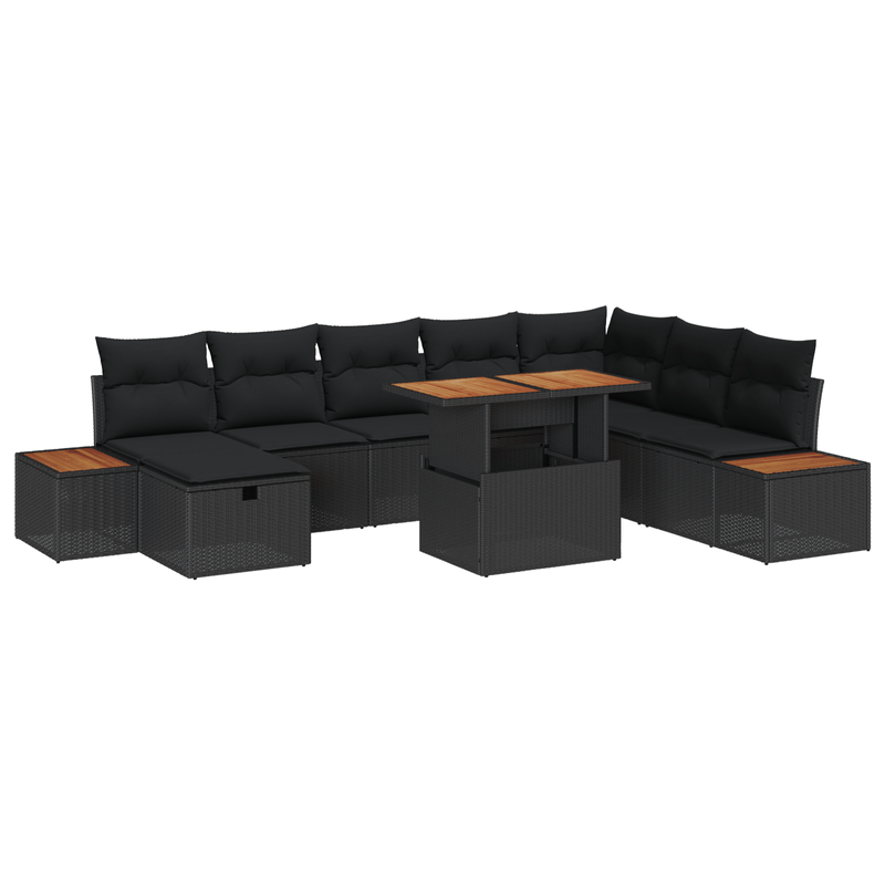 Casa si Gradina - Gradina si terasa - Mobilier exterior - Canapele si fotolii gradina - Set de canapea de gradina cu 9 piese cu perne Negru Poliratan - Infinity.ro