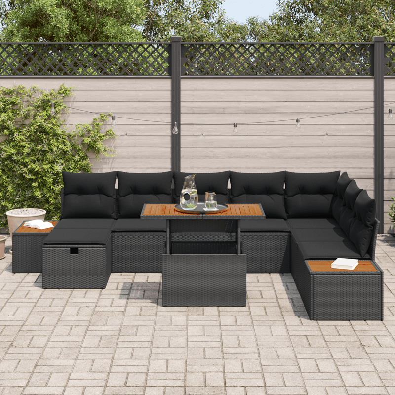 Casa si Gradina - Gradina si terasa - Mobilier exterior - Canapele si fotolii gradina - Set de canapea de gradina cu 9 piese cu perne Negru Poliratan - Infinity.ro