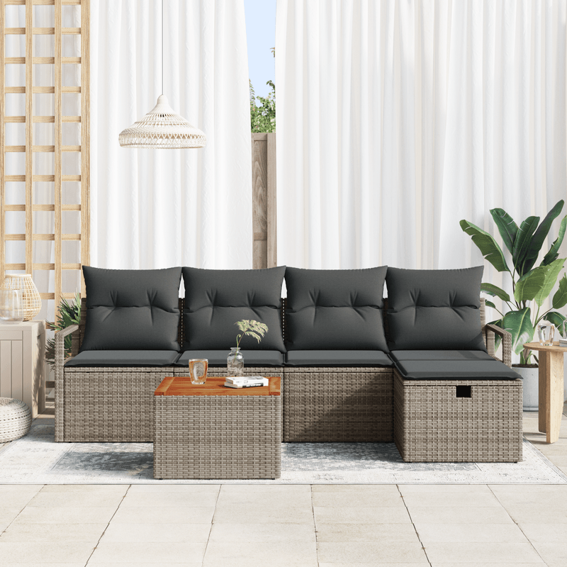 Casa si Gradina - Gradina si terasa - Mobilier exterior - Canapele si fotolii gradina - Set canapea de gradina  6 piese cu perne gri ratan poli - Infinity.ro
