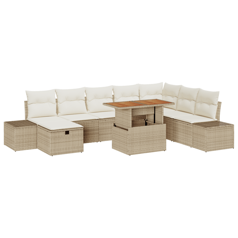 Casa si Gradina - Gradina si terasa - Mobilier exterior - Canapele si fotolii gradina - Set de Dining pentru Gradina cu Perne pentru Gradina Bej din Poliratan Acacia - Infinity.ro