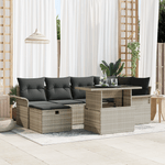 Casa si Gradina - Gradina si terasa - Mobilier exterior - Canapele si fotolii gradina - Set de Canapea de Gradina cu 7 Piese si Perne Gri Deschis din Ratan Poli - Infinity.ro