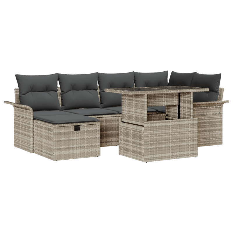 Casa si Gradina - Gradina si terasa - Mobilier exterior - Canapele si fotolii gradina - Set de Canapea de Gradina cu 7 Piese si Perne Gri Deschis din Ratan Poli - Infinity.ro