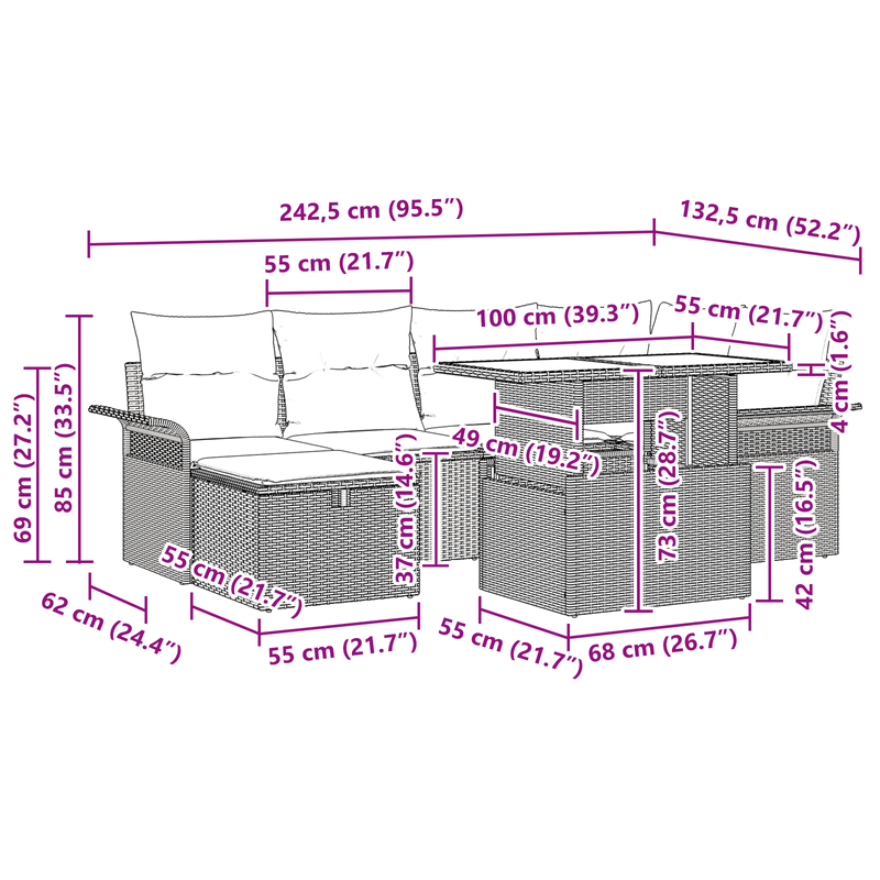 Casa si Gradina - Gradina si terasa - Mobilier exterior - Canapele si fotolii gradina - Set de Canapea de Gradina cu 7 Piese si Perne Gri Deschis din Ratan Poli - Infinity.ro