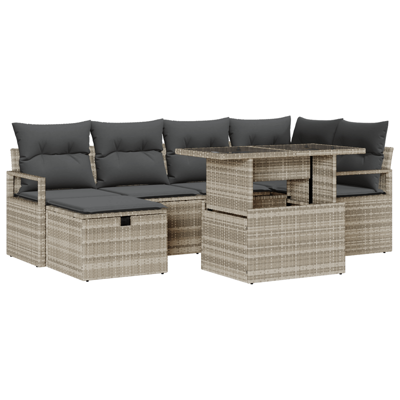 Casa si Gradina - Gradina si terasa - Mobilier exterior - Seturi mobila gradina - Set de canapea 7 piese cu perne gri deschis din ratan poli - Infinity.ro