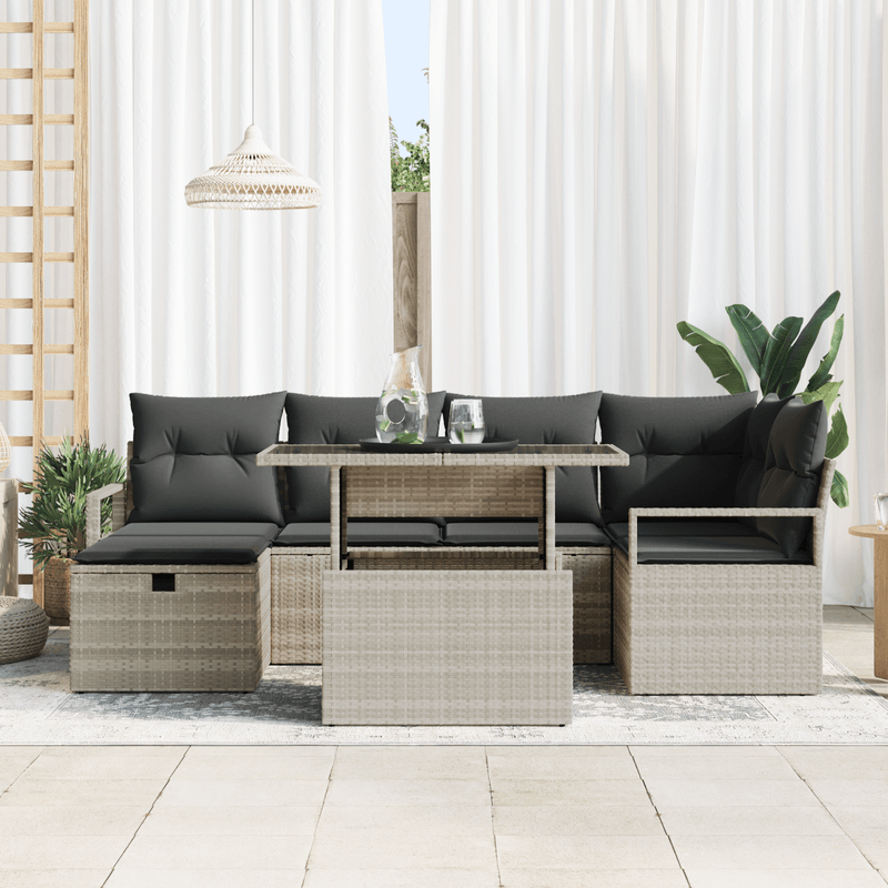 Casa si Gradina - Gradina si terasa - Mobilier exterior - Seturi mobila gradina - Set de canapea 7 piese cu perne gri deschis din ratan poli - Infinity.ro