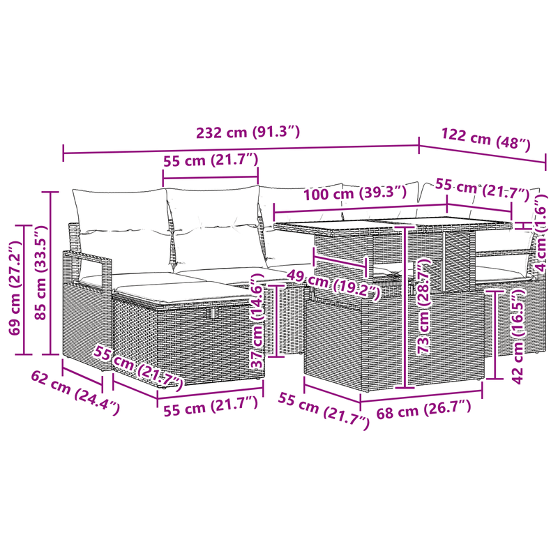 Casa si Gradina - Gradina si terasa - Mobilier exterior - Seturi mobila gradina - Set de canapea 7 piese cu perne gri deschis din ratan poli - Infinity.ro