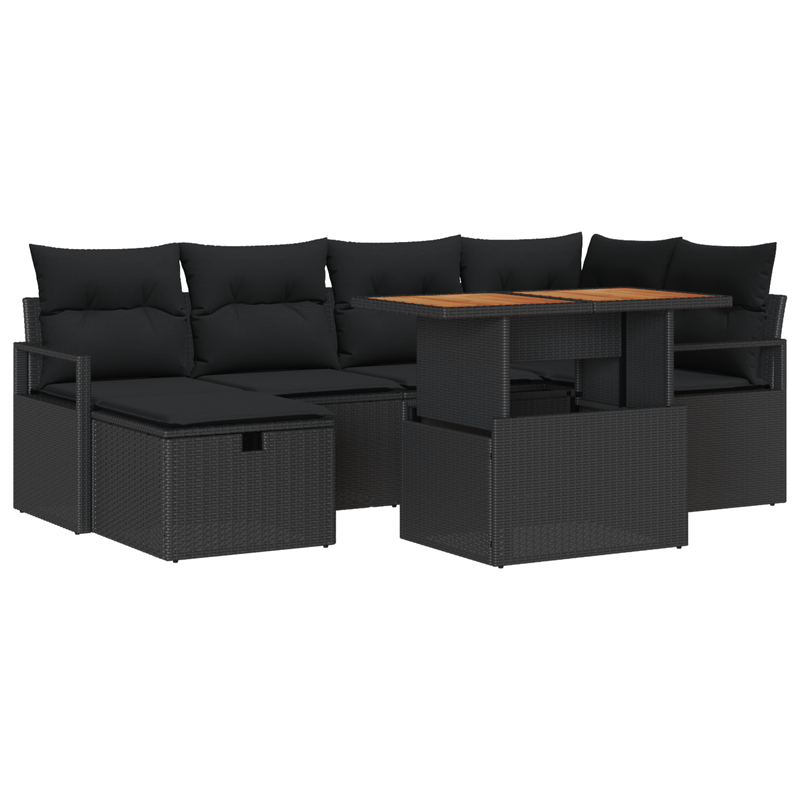 Casa si Gradina - Gradina si terasa - Mobilier exterior - Canapele si fotolii gradina - Set de sofa de gradina  cu 7 piese si perne negre din ratan poli - Infinity.ro