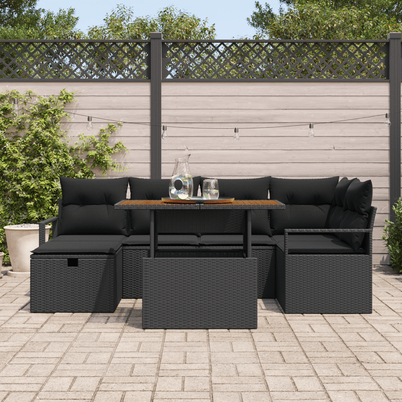 Casa si Gradina - Gradina si terasa - Mobilier exterior - Canapele si fotolii gradina - Set de sofa de gradina  cu 7 piese si perne negre din ratan poli - Infinity.ro