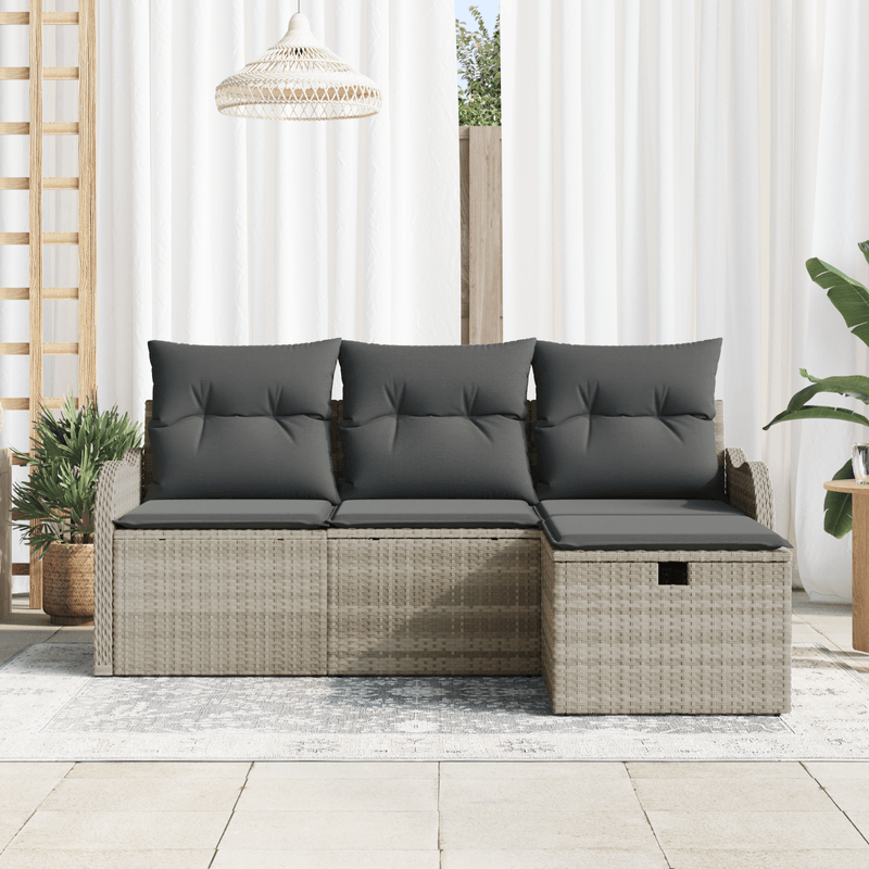 Casa si Gradina - Gradina si terasa - Mobilier exterior - Canapele si fotolii gradina - Set canapea gradina 4 piese perne gri deschis ratan poli - Infinity.ro