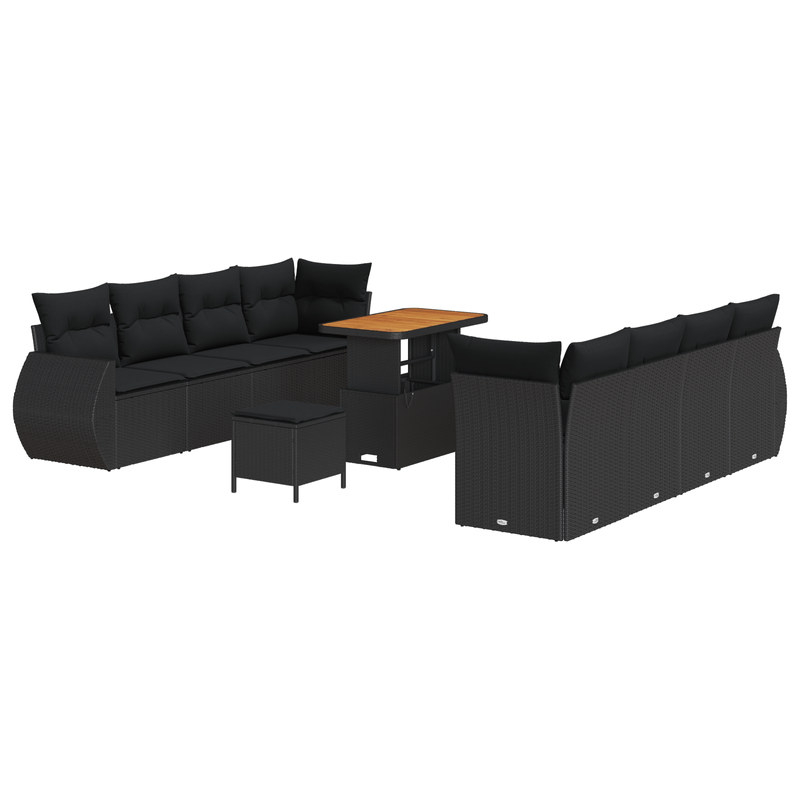 Casa si Gradina - Gradina si terasa - Mobilier exterior - Canapele si fotolii gradina - Set canapea de gradina de 11 piese cu perne Negru Poliratan Acacia - Infinity.ro