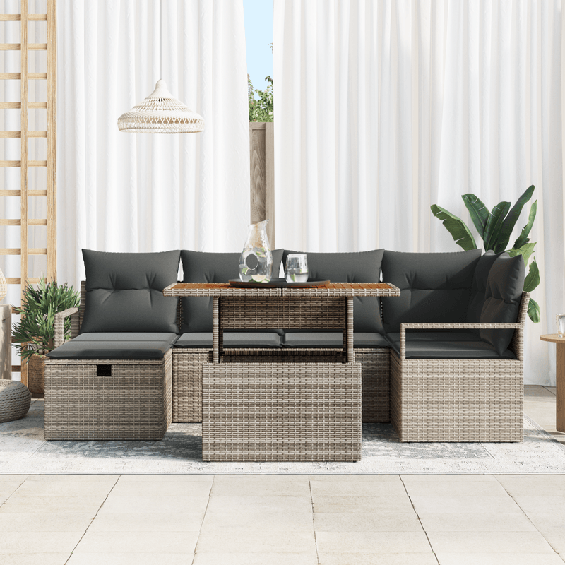 Casa si Gradina - Gradina si terasa - Mobilier exterior - Canapele si fotolii gradina - Set canapea de gradina  cu 7 piese si perne gri din ratan poli - Infinity.ro
