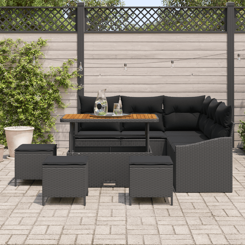 Casa si Gradina - Gradina si terasa - Mobilier exterior - Canapele si fotolii gradina - Set de Sofa pentru Gradina cu 9 Piese si Perne Negru Rattan Poly Acacia - Infinity.ro