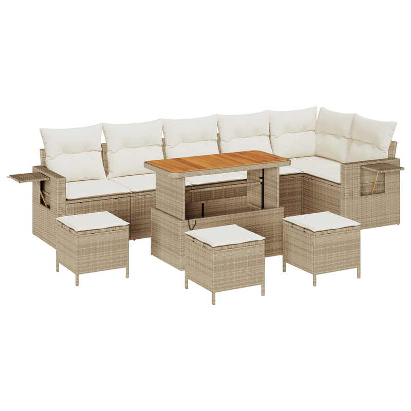 Casa si Gradina - Gradina si terasa - Mobilier exterior - Canapele si fotolii gradina - Set 10 Piese Canapea Gradina Cu Perne Bej Ratan Poli Acacia - Infinity.ro