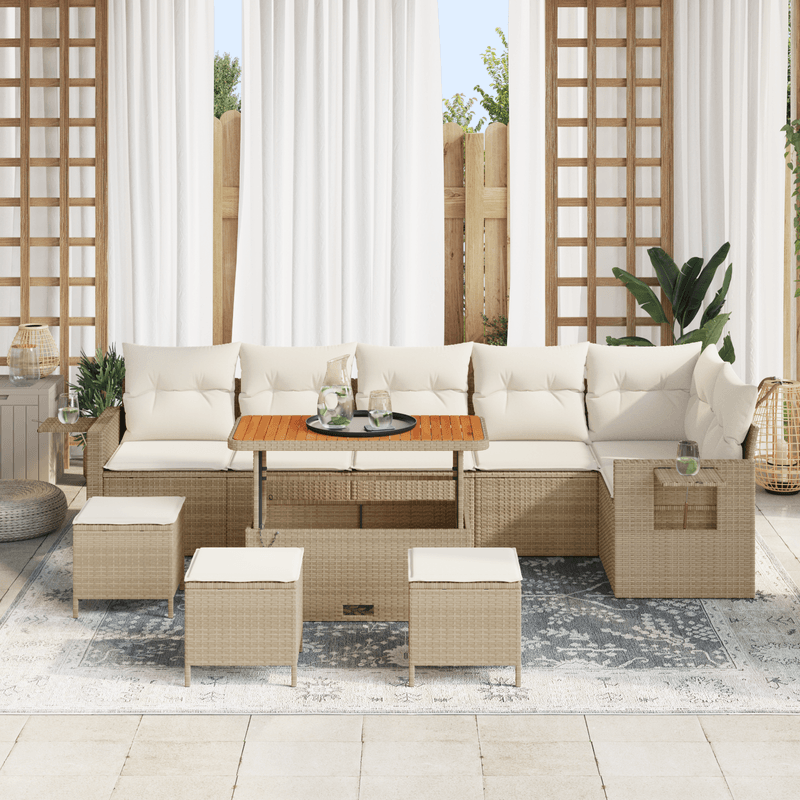 Casa si Gradina - Gradina si terasa - Mobilier exterior - Canapele si fotolii gradina - Set 10 Piese Canapea Gradina Cu Perne Bej Ratan Poli Acacia - Infinity.ro