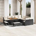 Casa si Gradina - Gradina si terasa - Mobilier exterior - Canapele si fotolii gradina - Set canapea gradina  13 piese cu perne, ratan poliester negru si lemn de acacia - Infinity.ro