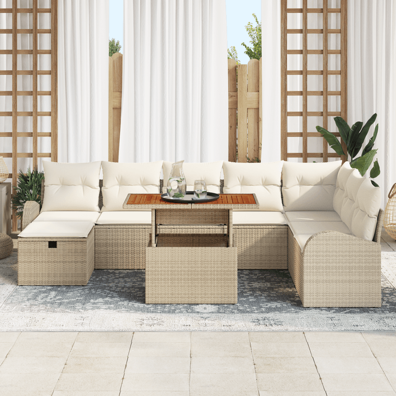 Casa si Gradina - Gradina si terasa - Mobilier exterior - Canapele si fotolii gradina - Set 9 piese canapea gradina cu perne bej din poliratan - Infinity.ro