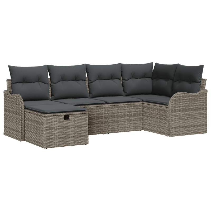 Casa si Gradina - Gradina si terasa - Mobilier exterior - Canapele si fotolii gradina - Set de Canapea de Gradina cu 6 Piese si Perne din Ratan Polimer Gri - Infinity.ro