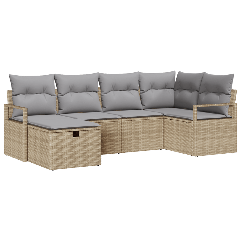 Casa si Gradina - Gradina si terasa - Mobilier exterior - Canapele si fotolii gradina - Set canapea gradina cu 6 piese si perne Bej Ratan Polietilena - Infinity.ro