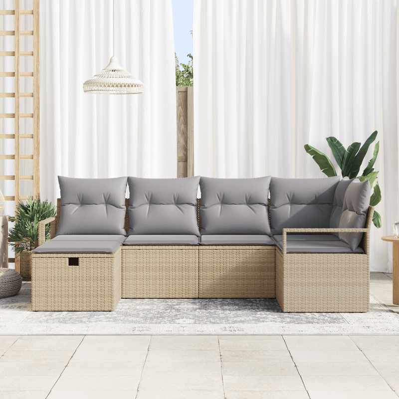 Casa si Gradina - Gradina si terasa - Mobilier exterior - Canapele si fotolii gradina - Set canapea gradina cu 6 piese si perne Bej Ratan Polietilena - Infinity.ro