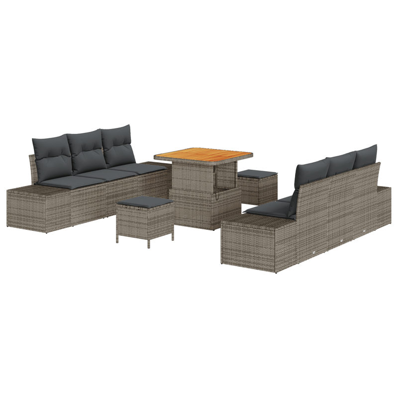 Casa si Gradina - Gradina si terasa - Mobilier exterior - Canapele si fotolii gradina - Set Sofa de Gradina  9 Piese cu Perne Gri Ratan Poliesteric Acacia - Infinity.ro