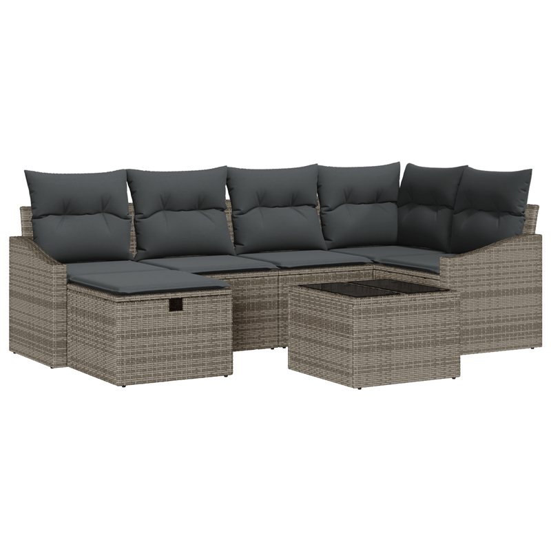 Casa si Gradina - Gradina si terasa - Mobilier exterior - Canapele si fotolii gradina - Set de canapea de gradina cu 7 piese si perne Gri din ratan sintetic - Infinity.ro