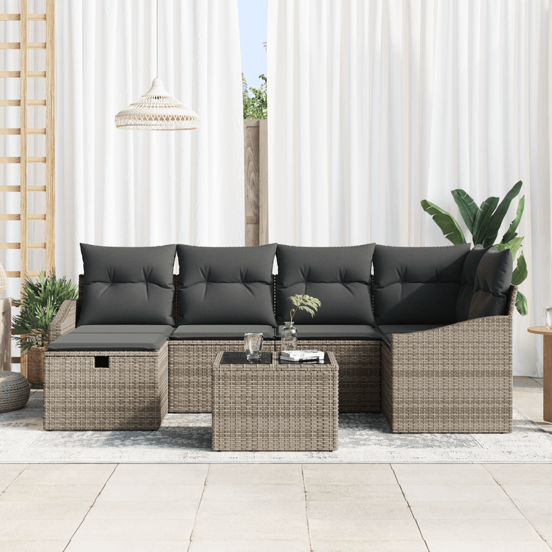Casa si Gradina - Gradina si terasa - Mobilier exterior - Canapele si fotolii gradina - Set de canapea de gradina cu 7 piese si perne Gri din ratan sintetic - Infinity.ro