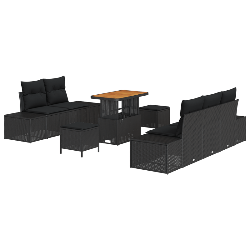 Casa si Gradina - Gradina si terasa - Mobilier exterior - Canapele si fotolii gradina - Set de canapea din gradina  cu 8 piese cu perne Negru Poliratan Acacia - Infinity.ro