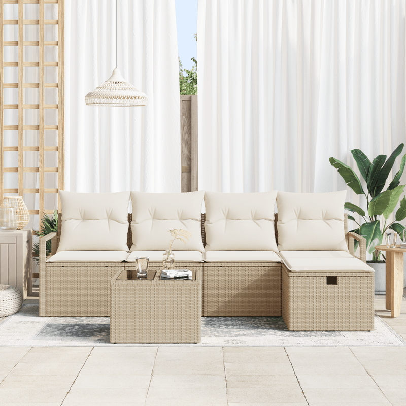 Casa si Gradina - Gradina si terasa - Mobilier exterior - Canapele si fotolii gradina - Set de canapea de gradina  cu 6 piese cu perne Bej din ratan poli - Infinity.ro