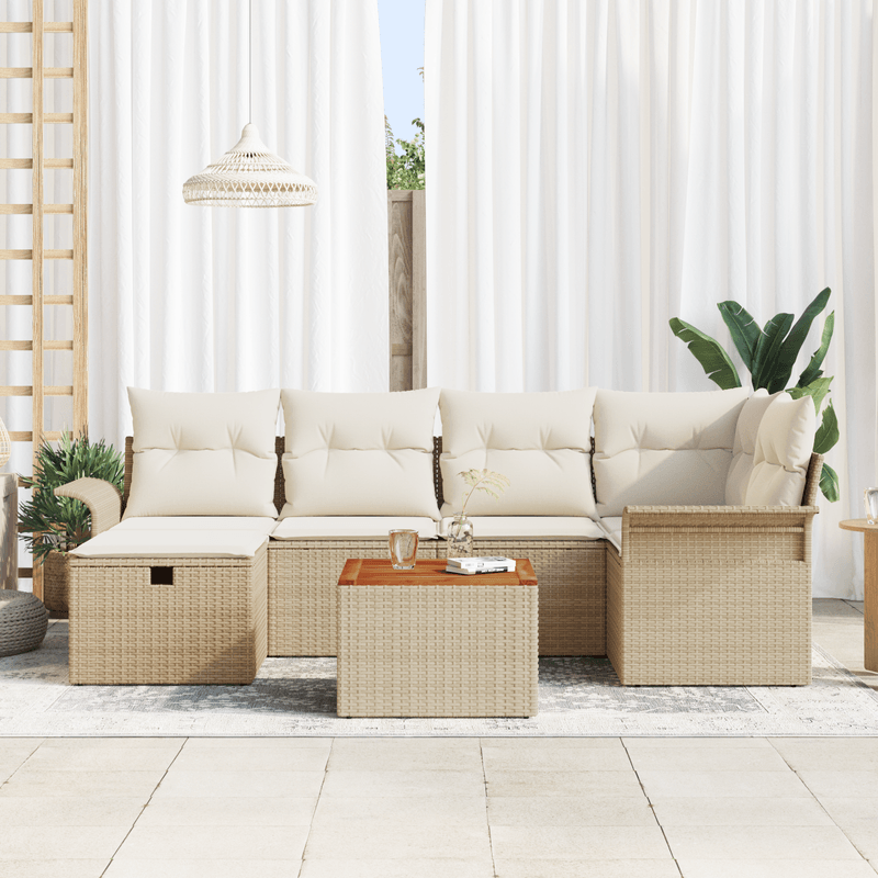 Casa si Gradina - Gradina si terasa - Mobilier exterior - Canapele si fotolii gradina - Set de Canapea de Gradina  cu 7 Piese si Perne Bej din Poliratan - Infinity.ro